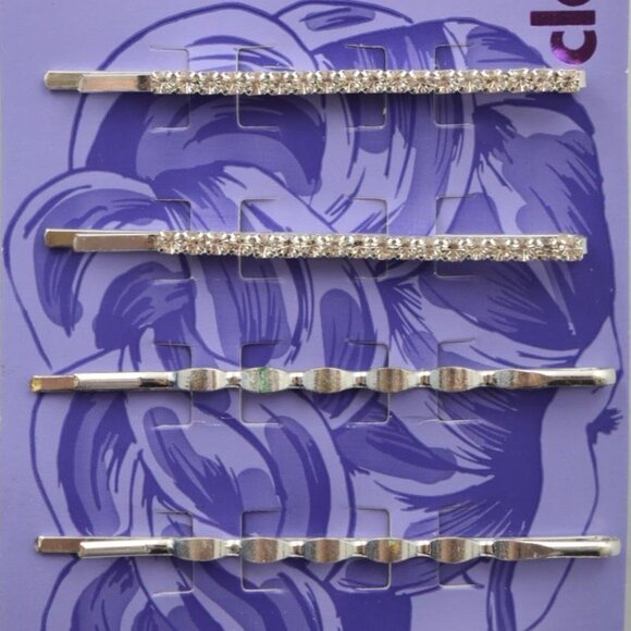 Claires Silver Crystal Bobby Pins Barrettes Hair Clips  6 Pack - Picture 3 of 5
